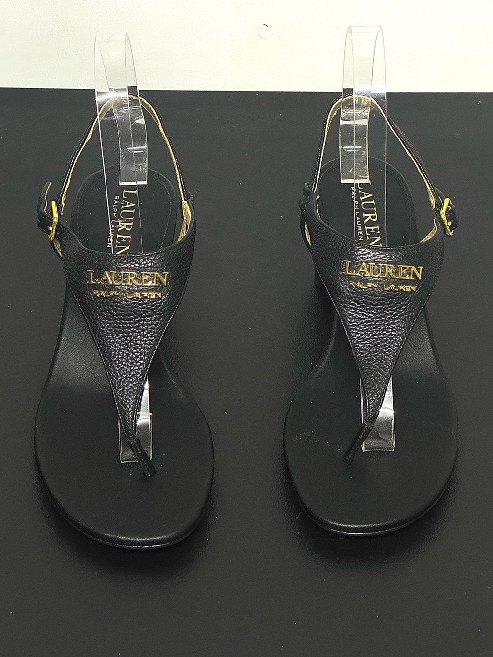 Lauren Ralph Lauren Westcott Black Leather Heeled Sandals - Picture 4 of 8